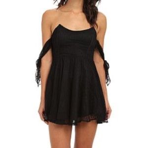 For love and lemons kiss me mini dress black with polka dot lace, rare pattern
